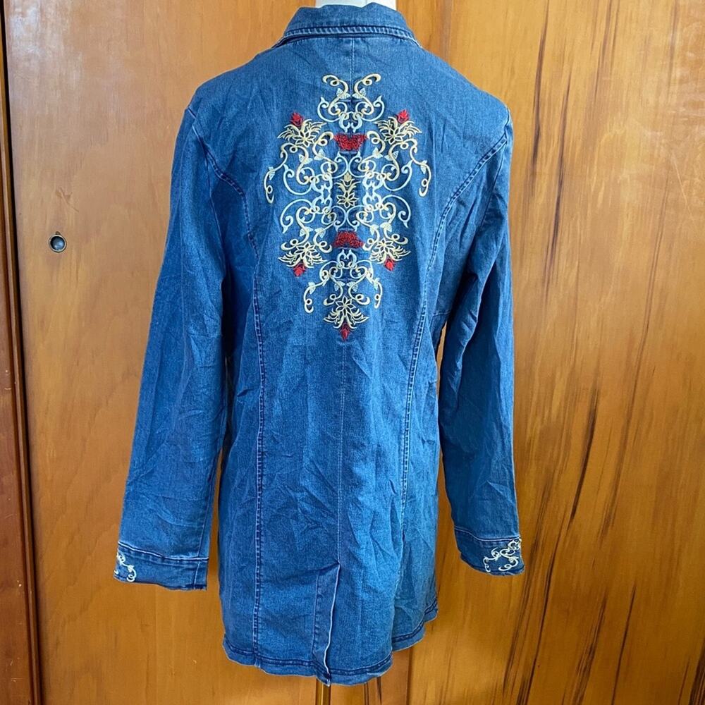 Embroidered Blue Denim Jacket Blazer Country Western Boho Southern BBQ Rodeo